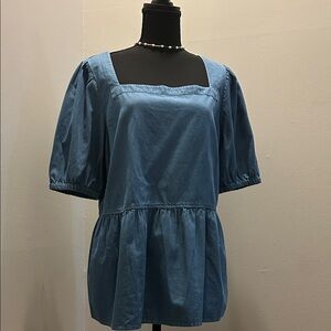 LOFT Blue Puff Sleeve Blouse